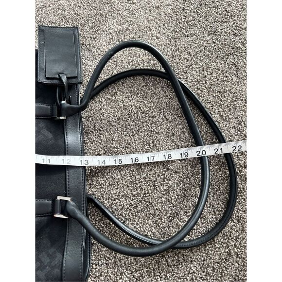 Talbots Womens Black Monogram Leather Canvas Purse Handbag Tote Shoulder Bag - Picture 4 of 8